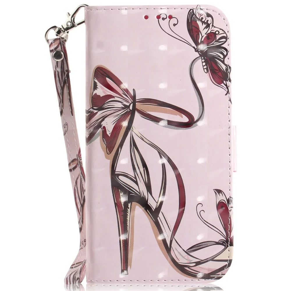 For Samsung Galaxy A56 5G  /  A36 5G Case Pattern Printing Leather Wallet Phone Cover with Wrist Strap - Butterfly High Heels - 6