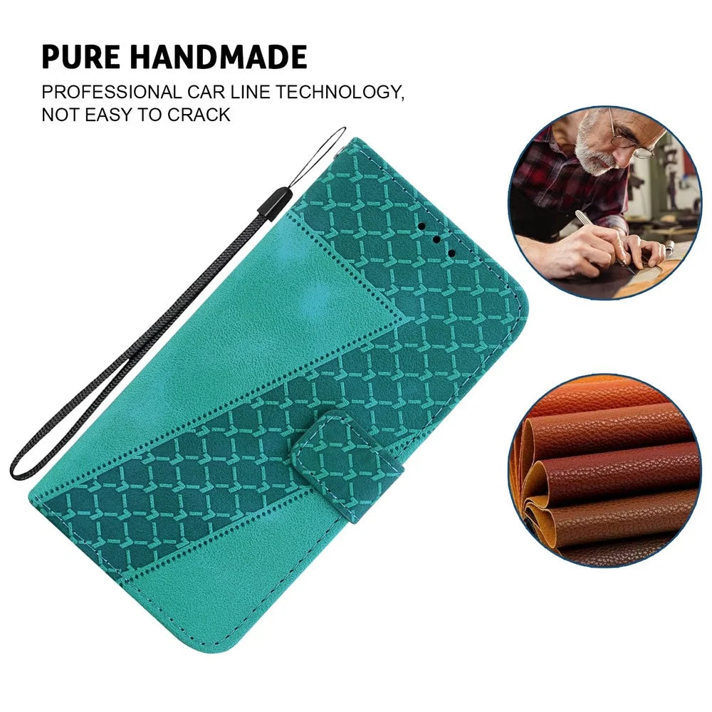 For Samsung Galaxy A56 5G  /  A36 5G Stand Case 7-Shaped Pattern Imprint Leather Phone Cover - Green - 4