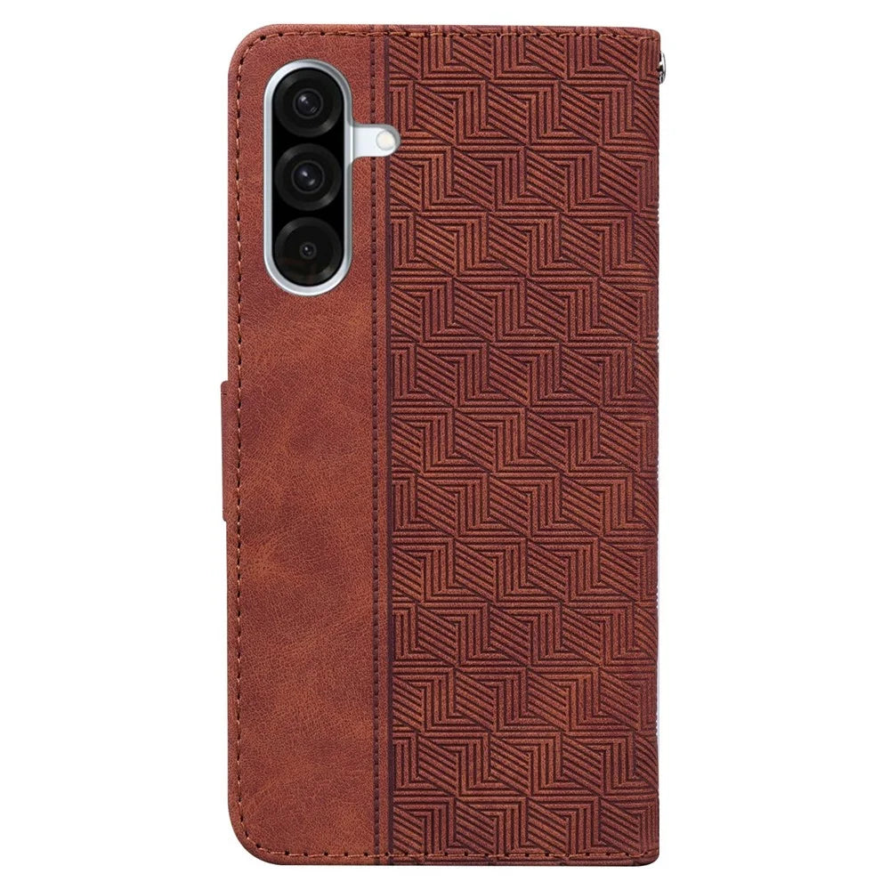 For Samsung Galaxy A56 5G  /  A36 5G Case Geometry Pattern Leather Wallet Phone Cover with Wrist Strap - Brown - 7