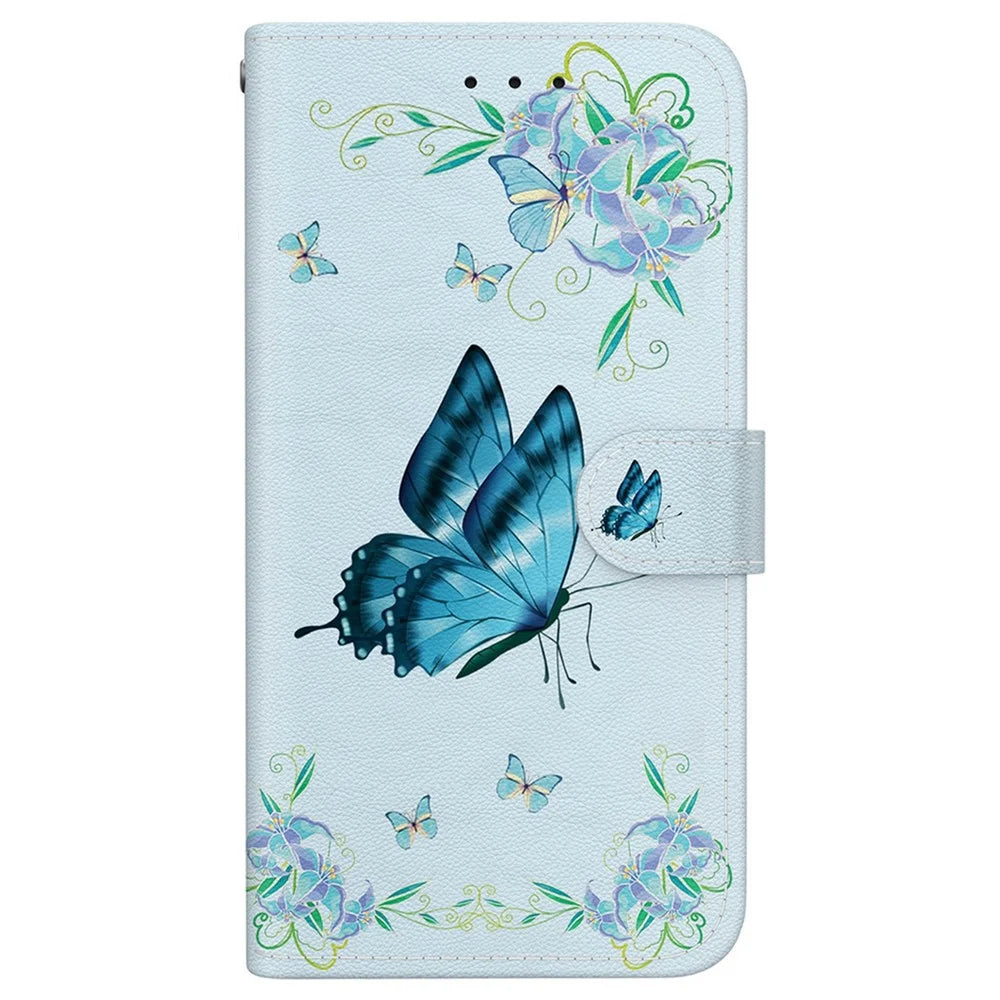 For Samsung Galaxy A56 5G  /  A36 5G Wallet Phone Case Anti-Drop Leather Flip Cover Pattern Printing - Blue Butterfly Flower - 7