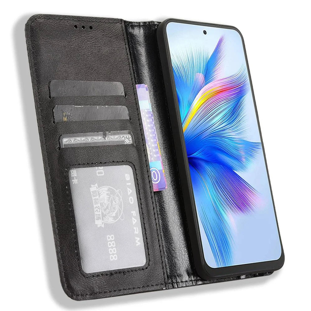 For Blackview Shark 9 5G Leather Case Wallet Stand Retro Texture Phone Cover - Black - 2