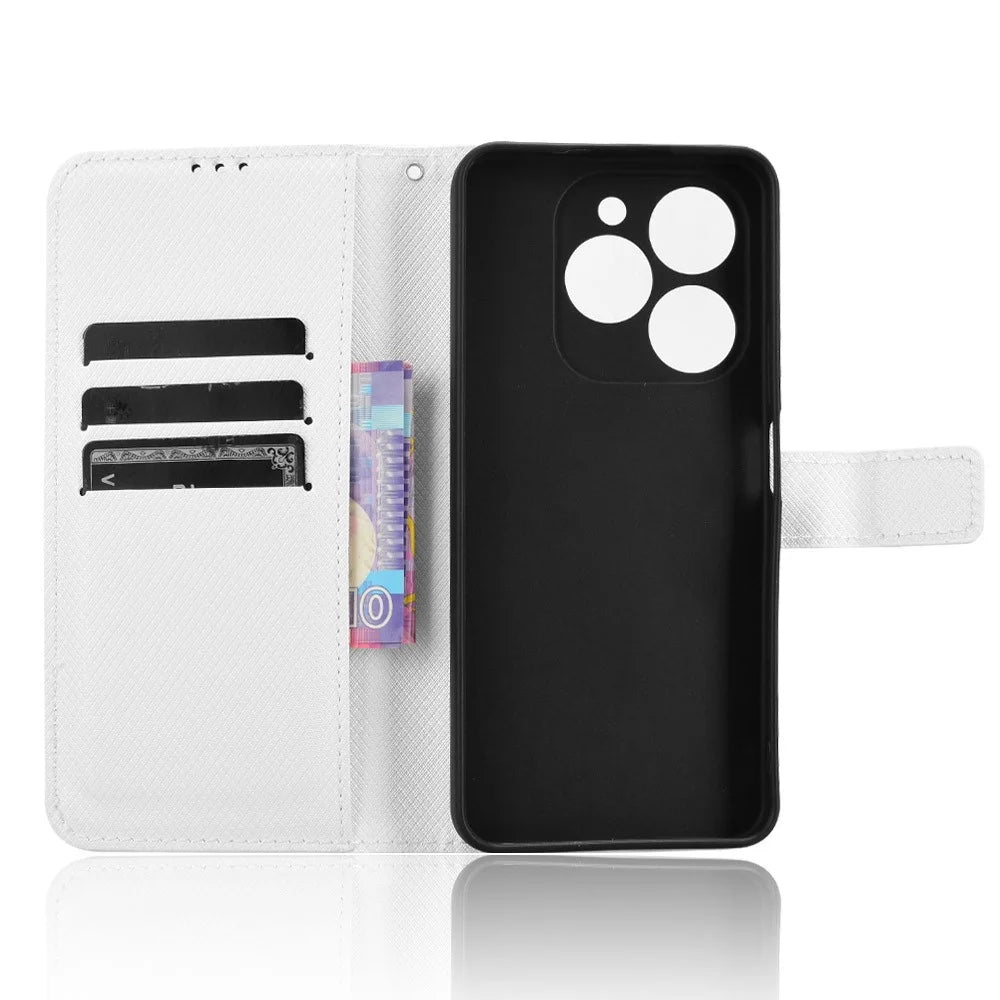 For Blackview Shark 9 5G Case PU Leather Diamond Texture Wallet Phone Cover - White - 3