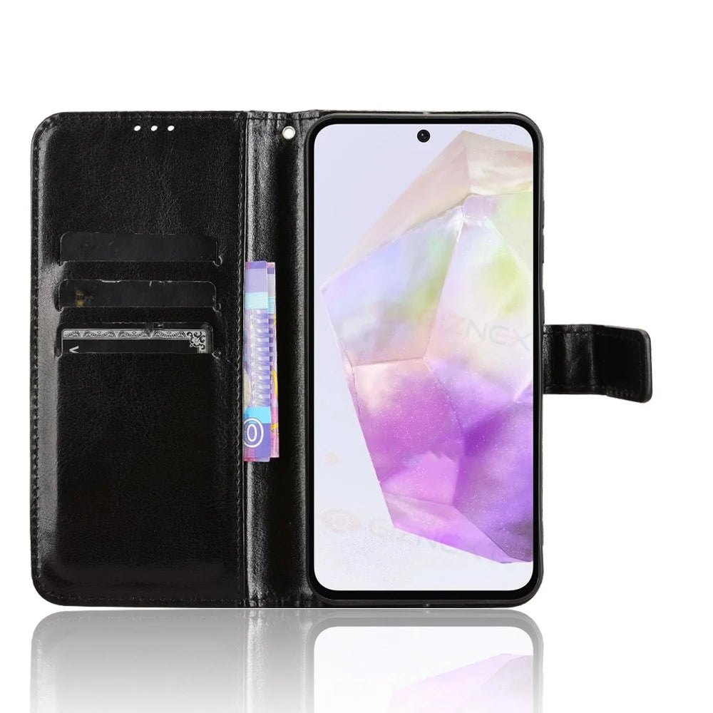 For Samsung Galaxy A56 5G Case Crazy Horse Texture PU Leather Phone Wallet Cover - Black - 2