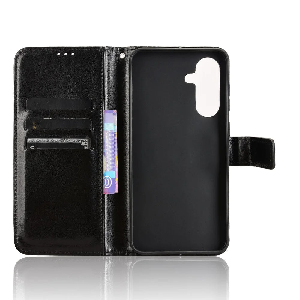 For Samsung Galaxy A56 5G Case Crazy Horse Texture PU Leather Phone Wallet Cover - Black - 4