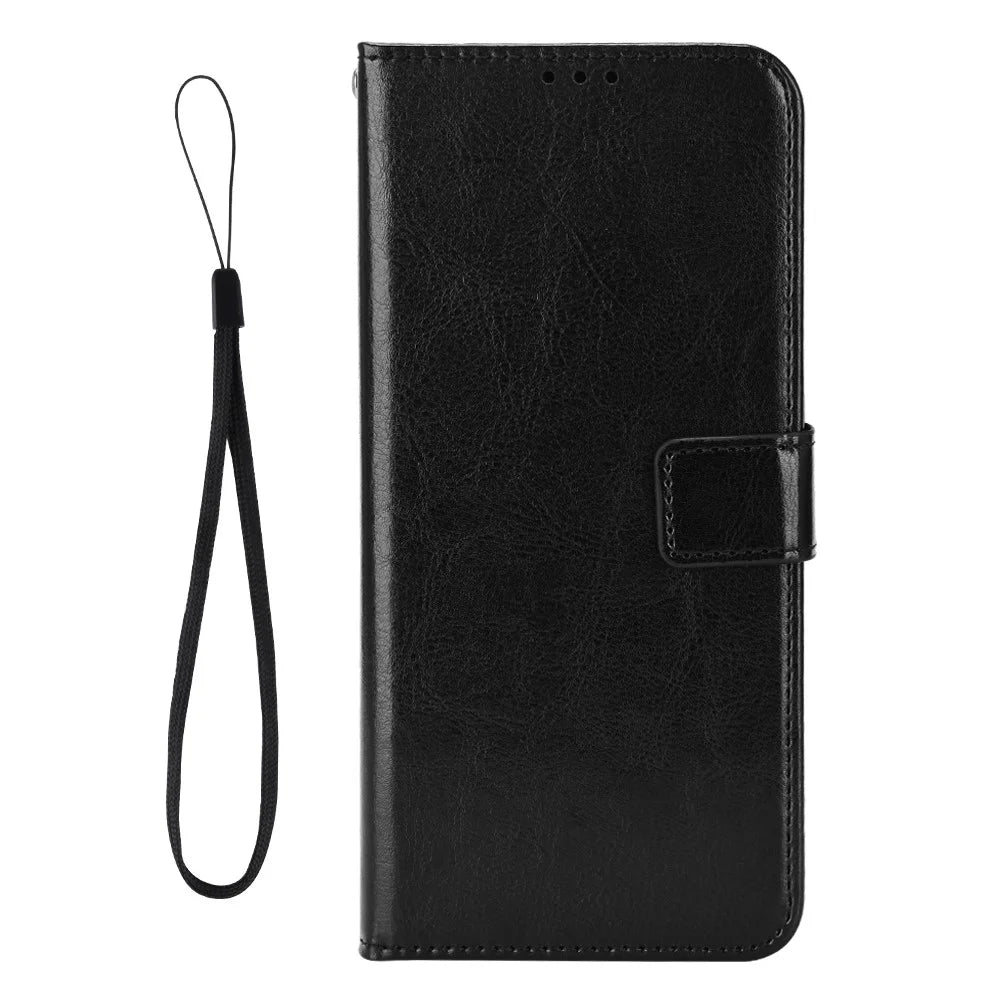 For Samsung Galaxy A56 5G Case Crazy Horse Texture PU Leather Phone Wallet Cover - Black - 5