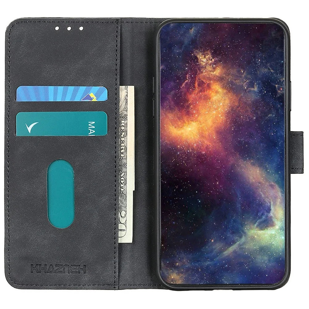 KHAZNEH For Samsung Galaxy A26 5G Case PU Leather Retro Texture Phone Cover - Black - 3