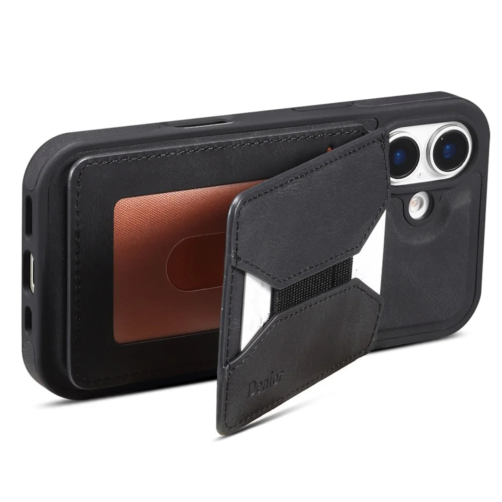 DENIOR D17 For iPhone 16 Plus Case Compatible with MagSafe Card Bag Phone Cover - Black - 4