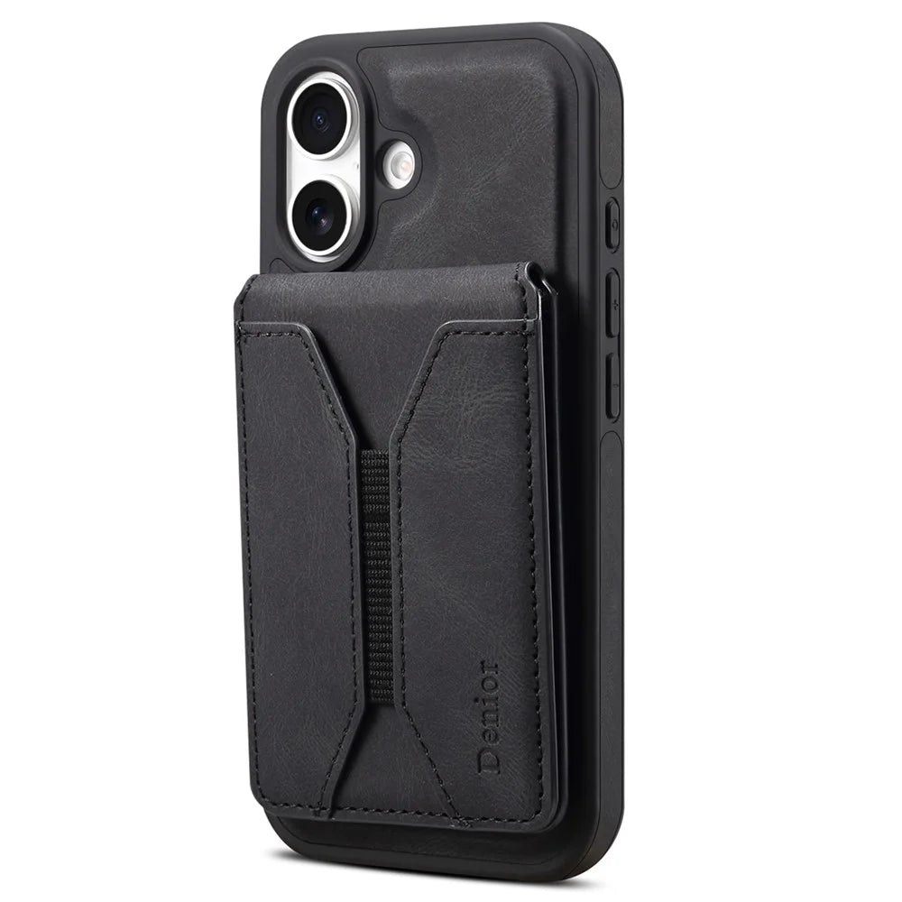 DENIOR D17 For iPhone 16 Plus Case Compatible with MagSafe Card Bag Phone Cover - Black - 5