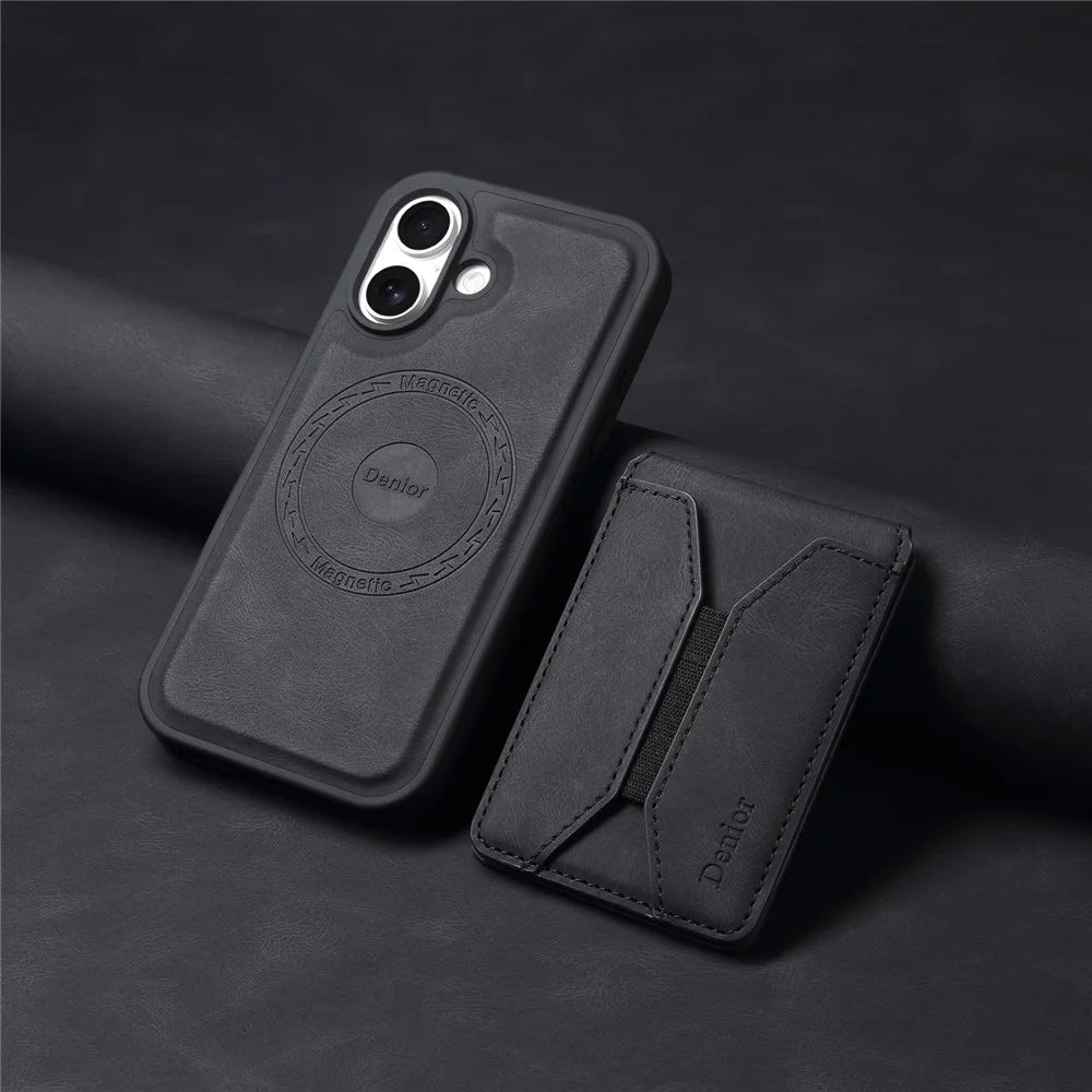 DENIOR D17 For iPhone 16 Plus Case Compatible with MagSafe Card Bag Phone Cover - Black - 7