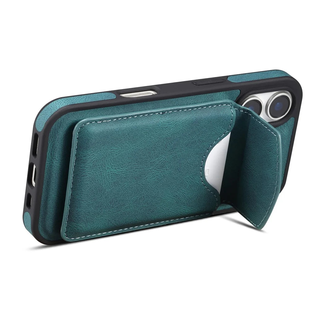 DENIOR D20 For iPhone 16 Case Detachable Card Bag Rotary Kickstand Leather+PC+TPU Cover - Blue - 3