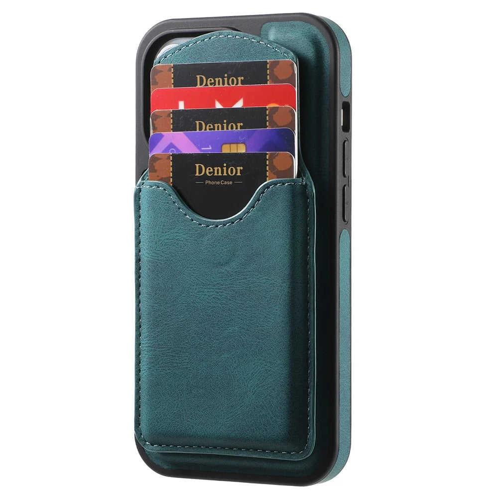 DENIOR D20 For iPhone 16 Case Detachable Card Bag Rotary Kickstand Leather+PC+TPU Cover - Blue - 5