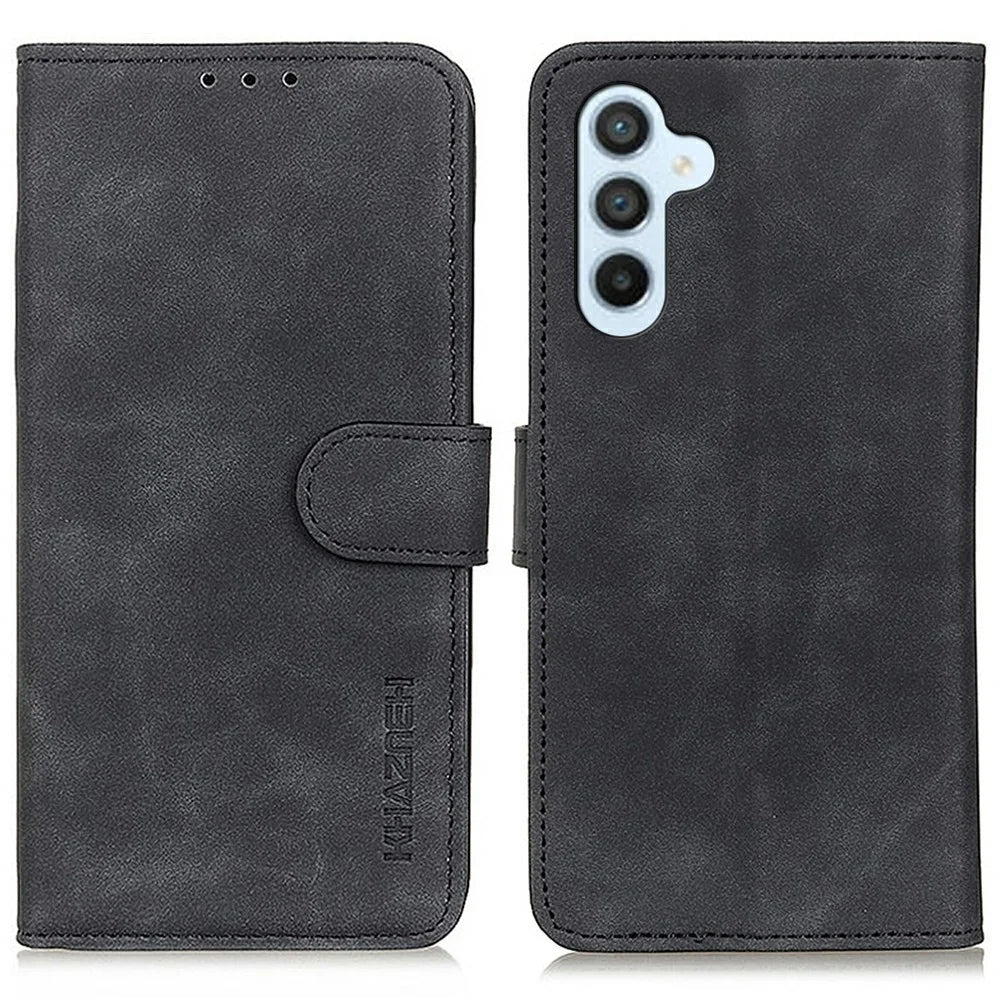 KHAZNEH For Samsung Galaxy A56 5G Case PU Leather Retro Texture Phone Cover - Black - 1