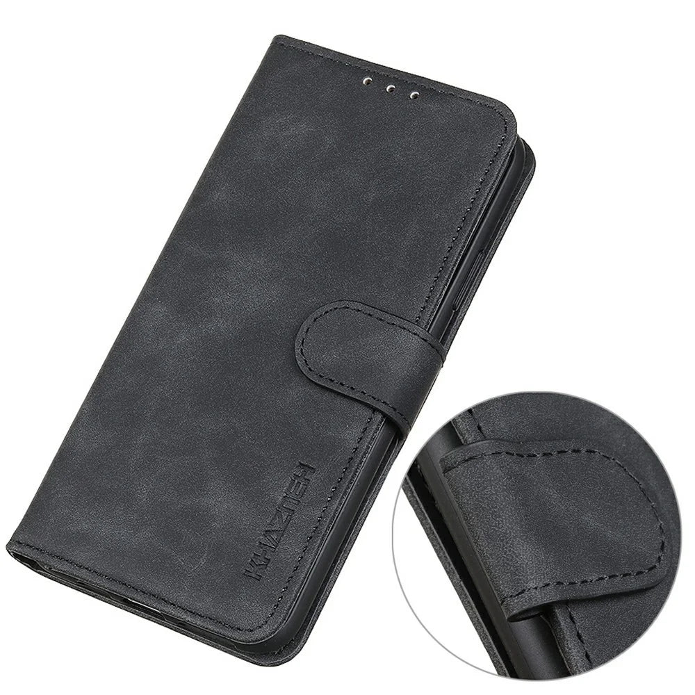 KHAZNEH For Samsung Galaxy A56 5G Case PU Leather Retro Texture Phone Cover - Black - 4