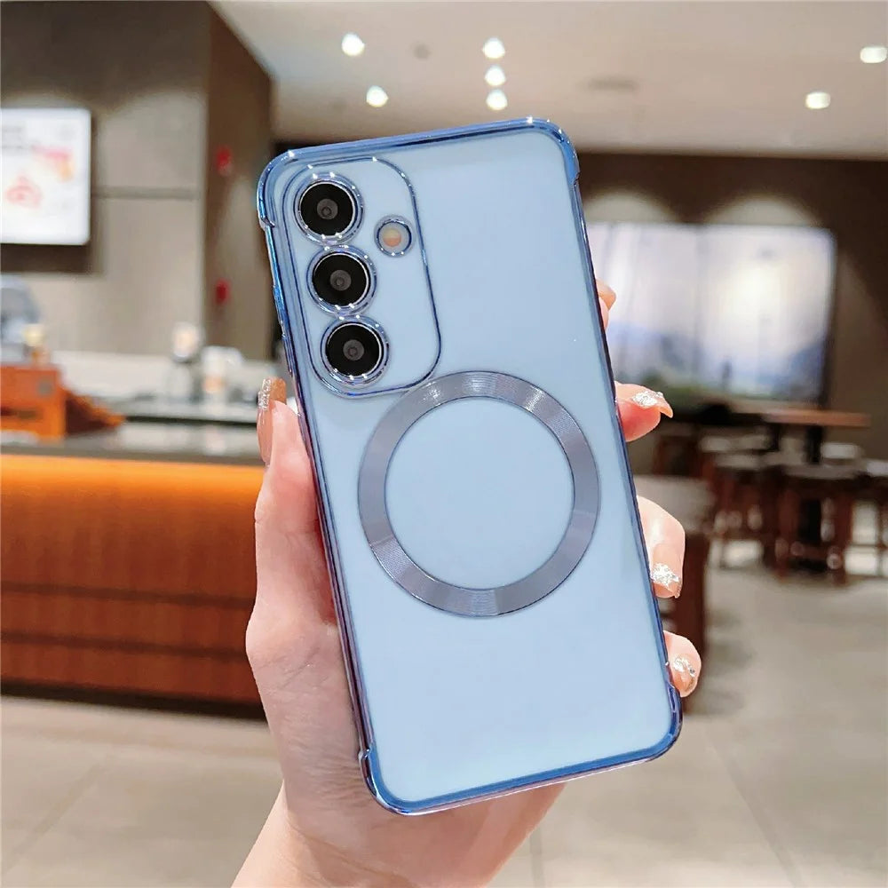 For Samsung Galaxy S24+ Magnetic Case Electroplating TPU Phone Cover - Blue - 1