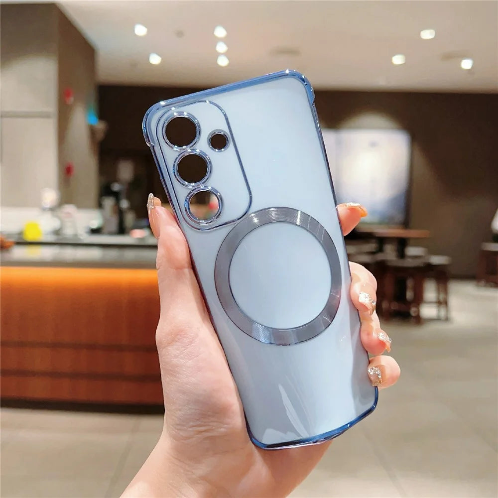 For Samsung Galaxy S24+ Magnetic Case Electroplating TPU Phone Cover - Blue - 3