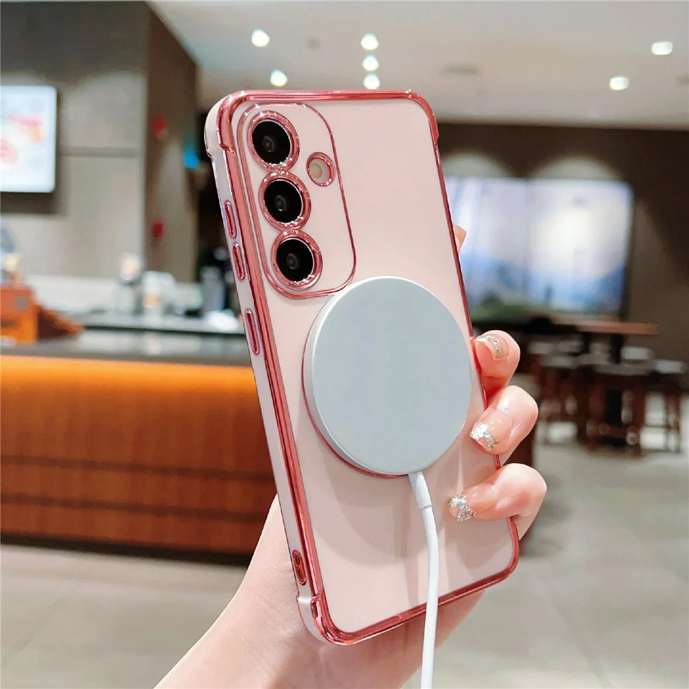 For Samsung Galaxy S25 Magnetic Case Electroplating TPU Phone Cover - Blue - 4