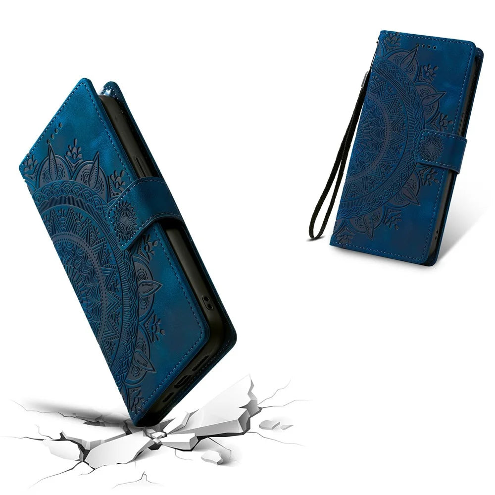 Style 018 For Google Pixel 9 Pro XL Case Imprinted Totem Skin Feel Wallet Leather Phone Cover - Blue - 5