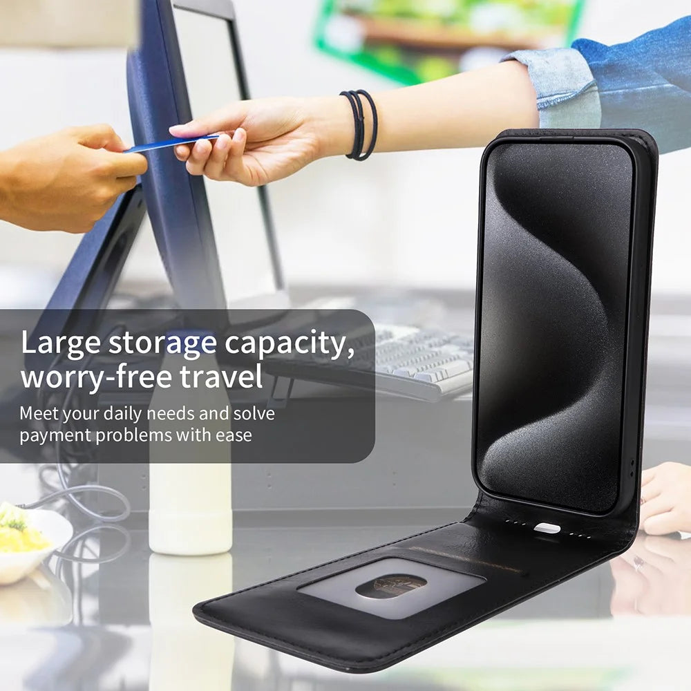 For TCL 505 T509K, T5094 Case with Card Slot Magnetic Vertical Flip Leather Phone Cover - Black - 4