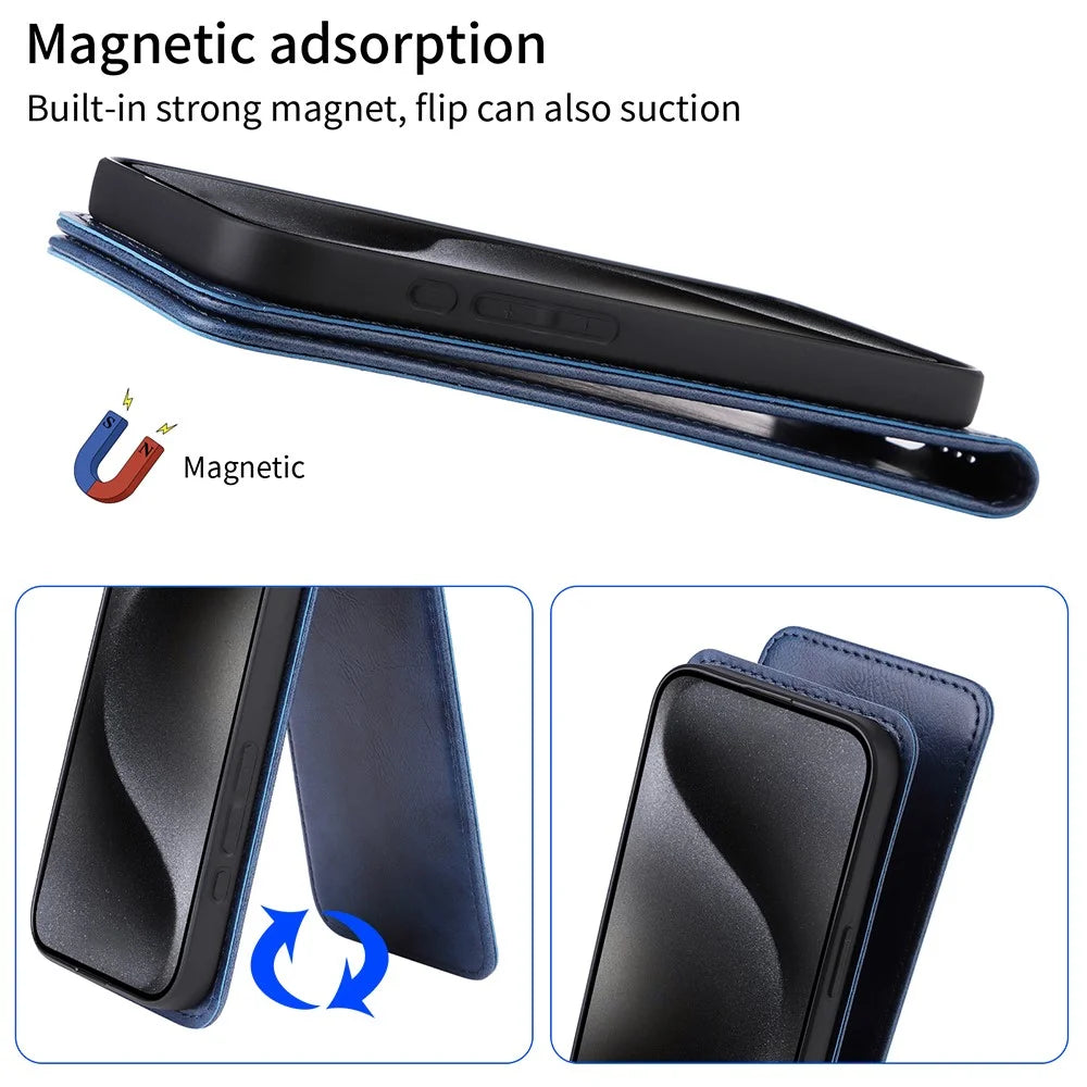 For TCL 505 T509K, T5094 Case with Card Slot Magnetic Vertical Flip Leather Phone Cover - Black - 7