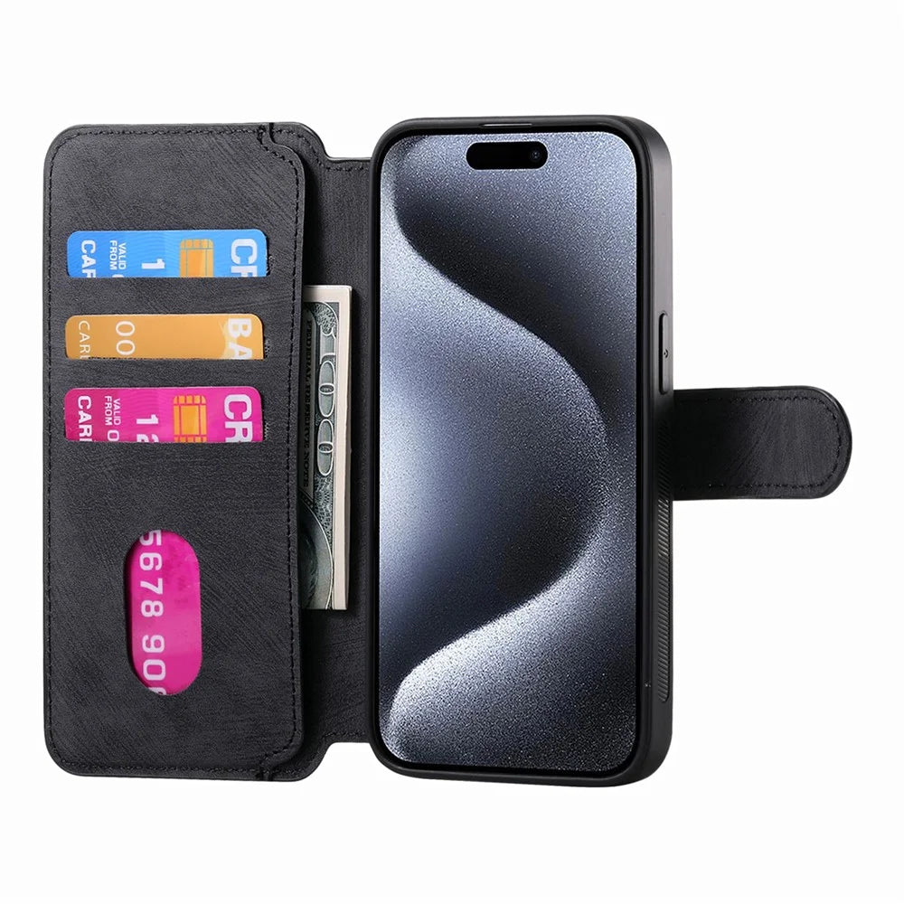 CASENEO MW-03 For iPhone 15 Pro Max Case with Detachable Wallet Leather+TPU Phone Cover - Black - 2
