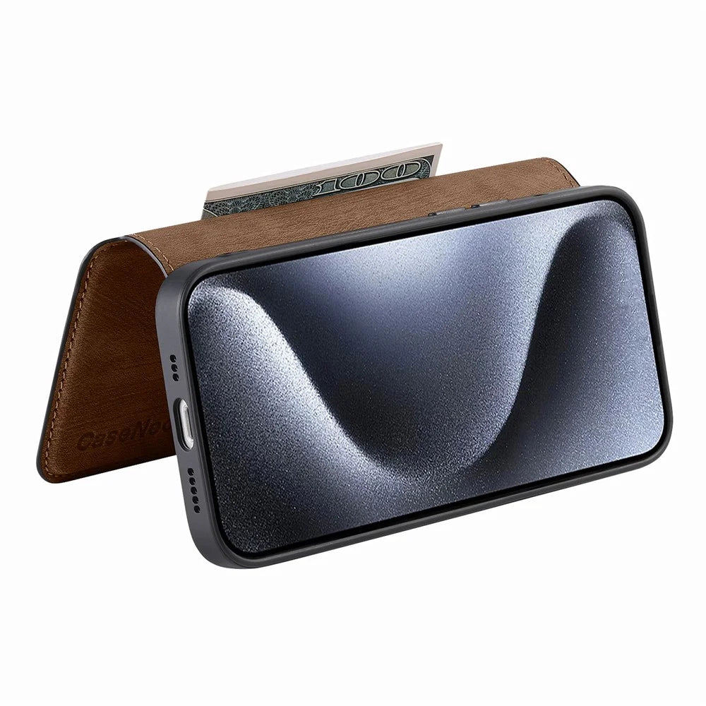 CASENEO MW-03 For iPhone 13 Pro Max Case with Detachable Wallet Leather+TPU Phone Cover - Brown - 3