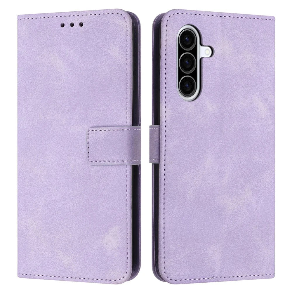 For Samsung Galaxy A26 5G Leather Case Solid Color Wallet Protective Phone Cover - Purple - 1