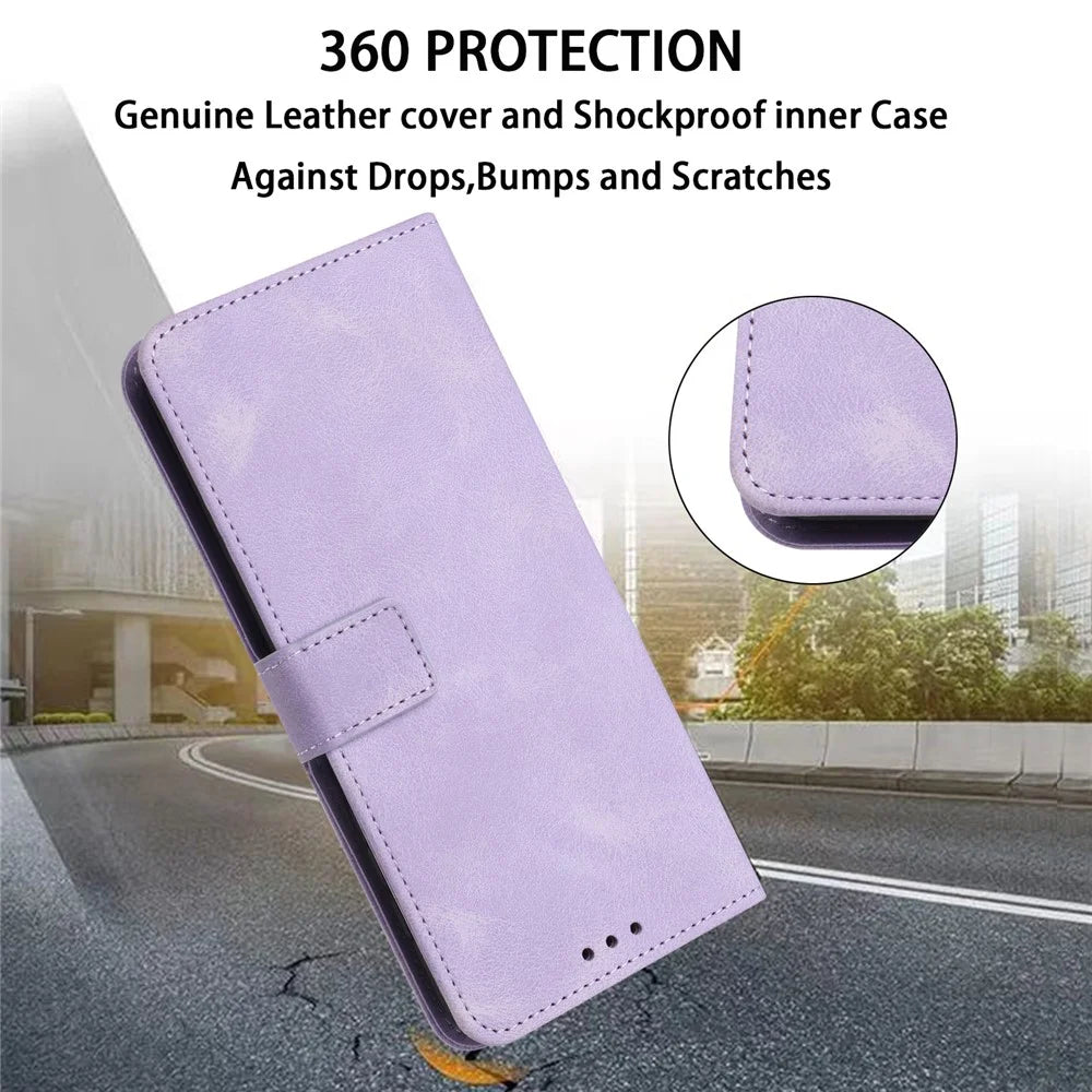 For Samsung Galaxy A26 5G Leather Case Solid Color Wallet Protective Phone Cover - Purple - 4