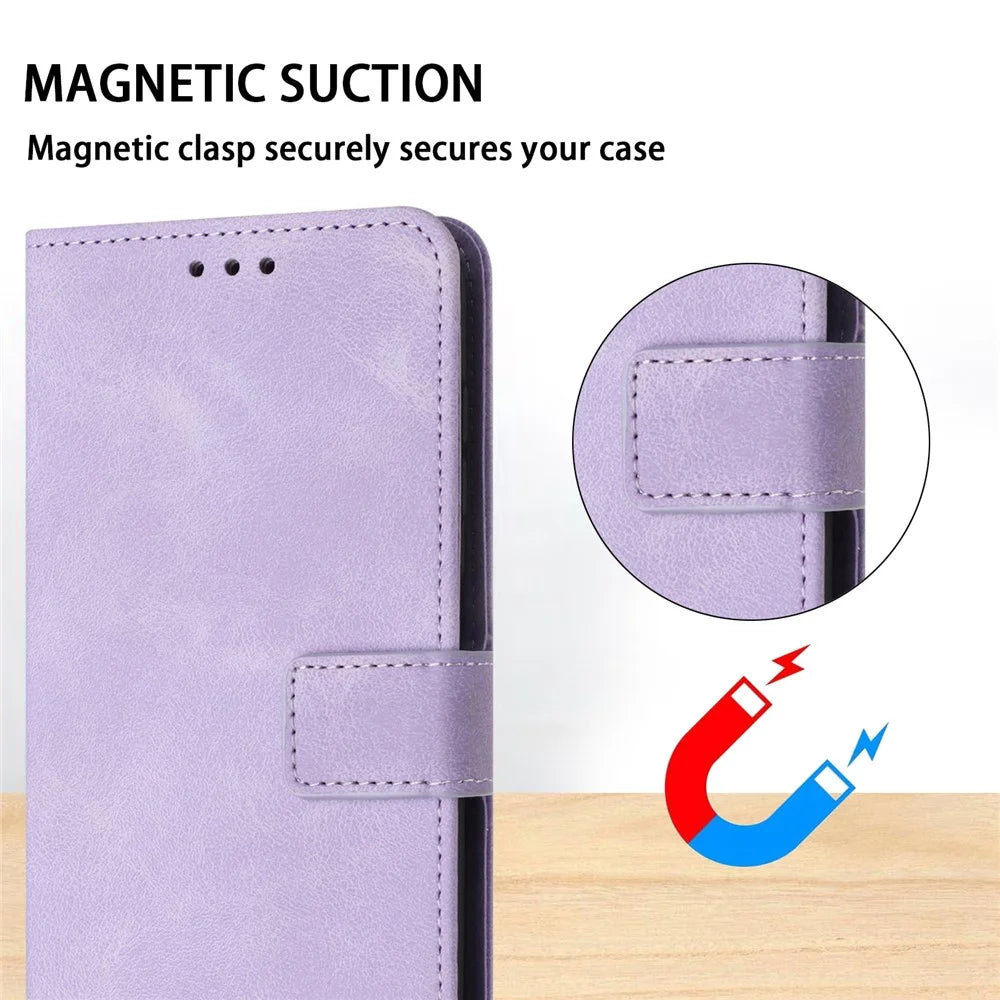 For Samsung Galaxy A26 5G Leather Case Solid Color Wallet Protective Phone Cover - Purple - 5