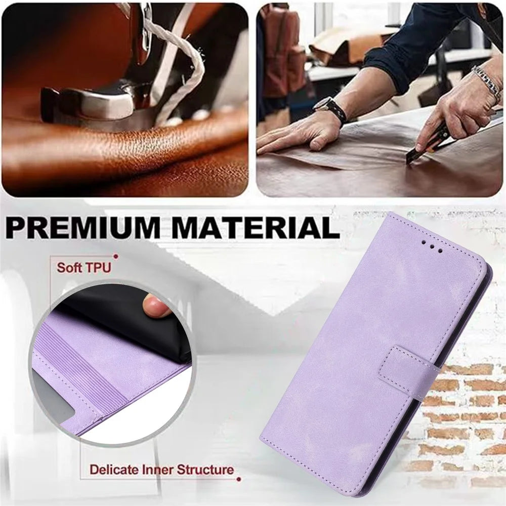 For Samsung Galaxy A26 5G Leather Case Solid Color Wallet Protective Phone Cover - Purple - 6