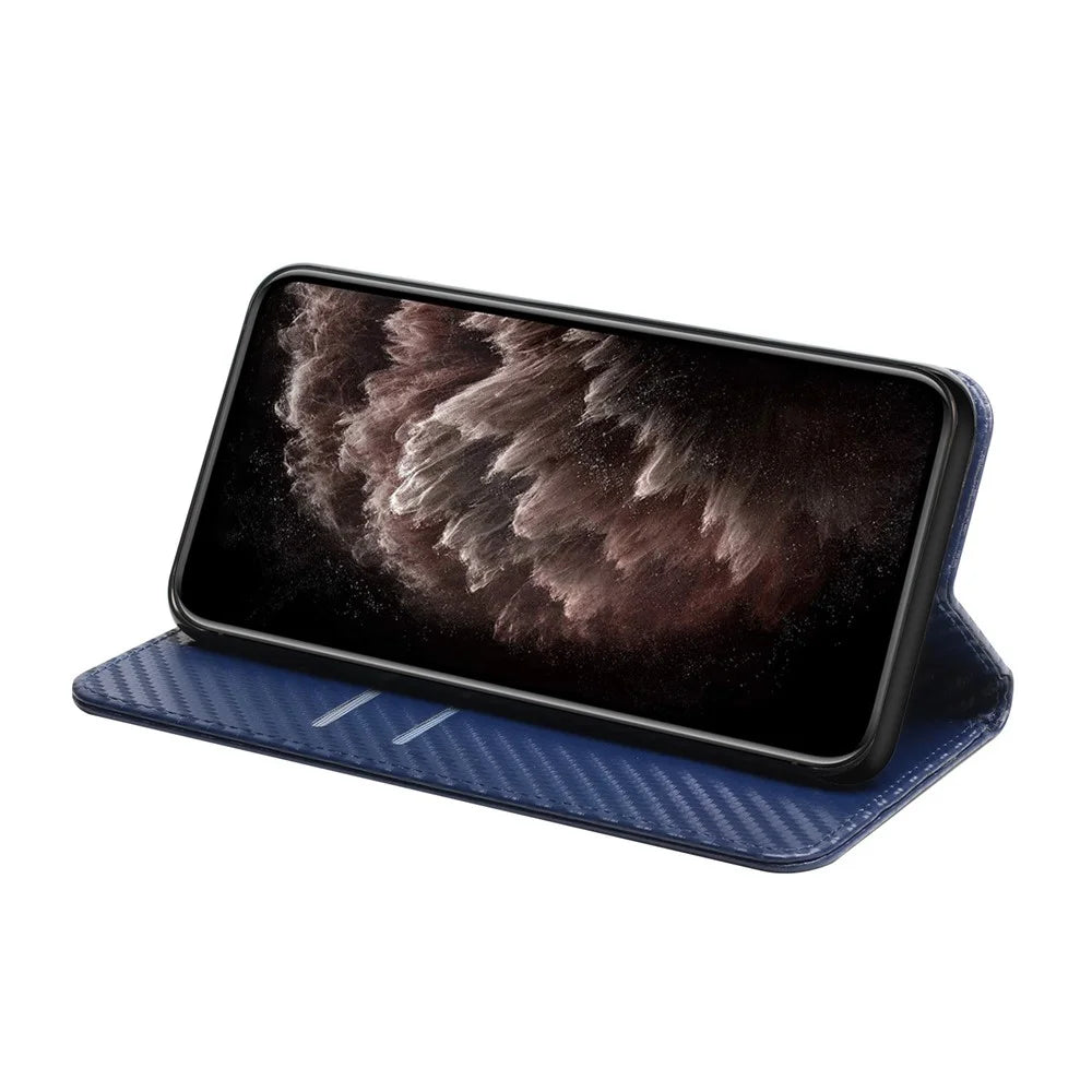 For Samsung Galaxy A26 5G Case Leather Flip Phone Cover Stand Strong Magnetic Closure - Blue - 3