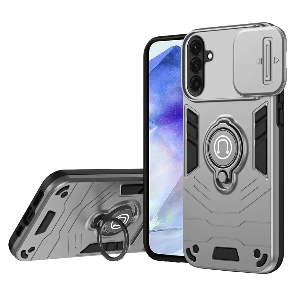 For Samsung Galaxy A56 5G Case Slide Camshield Kickstand PC+TPU Phone Cover - Grey - 1