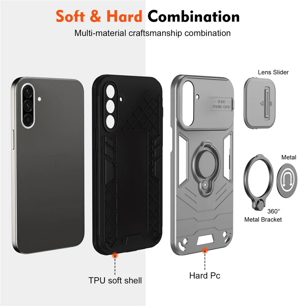 For Samsung Galaxy A56 5G Case Slide Camshield Kickstand PC+TPU Phone Cover - Grey - 5