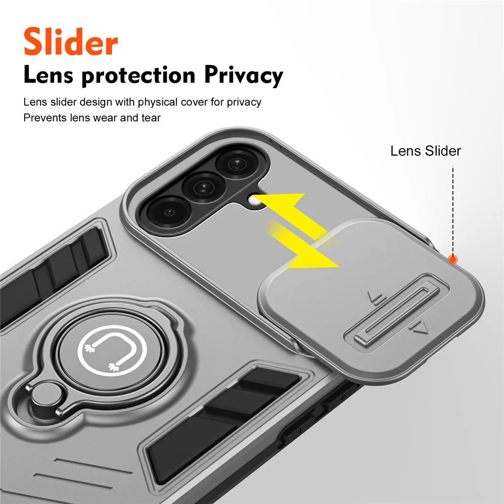 For Samsung Galaxy A56 5G Case Slide Camshield Kickstand PC+TPU Phone Cover - Grey - 6