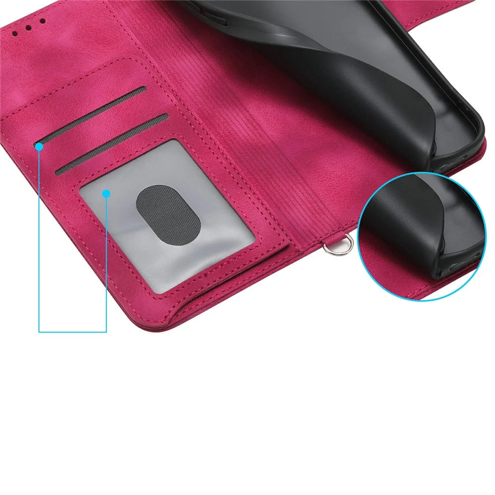 For Samsung Galaxy A56 5G Case Flower Pattern PU Leather Wallet Phone Cover with Strap - Wine Red - 4