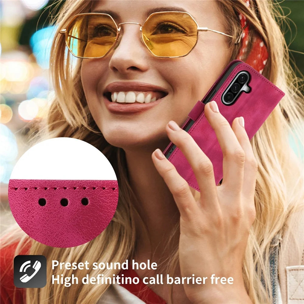 For Samsung Galaxy A56 5G Case Flower Pattern PU Leather Wallet Phone Cover with Strap - Wine Red - 6