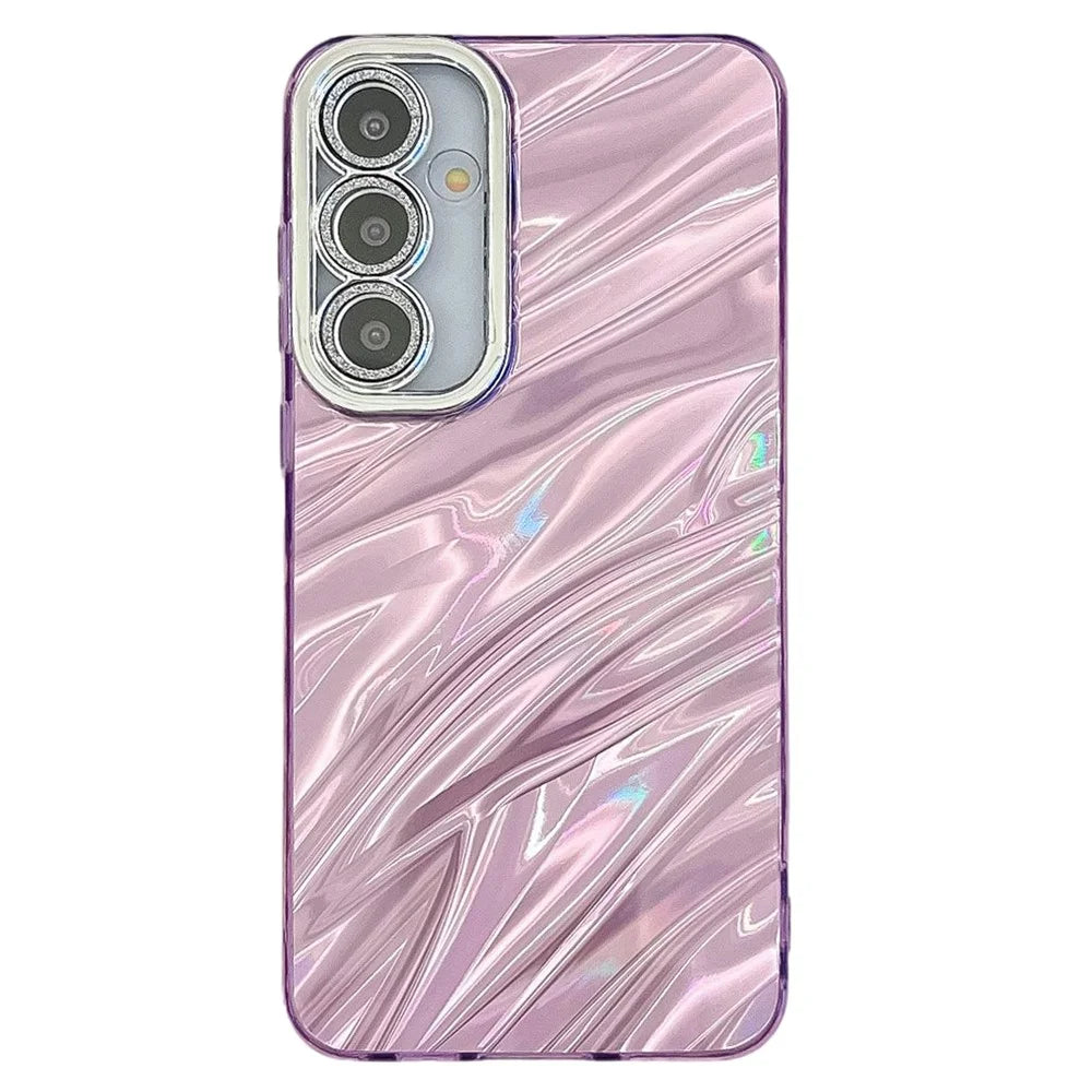For Samsung Galaxy A54 5G Case IMD Design Shockproof PC+TPU Phone Cover with Glass Lens Film - Ripple Pattern / Purple - 1
