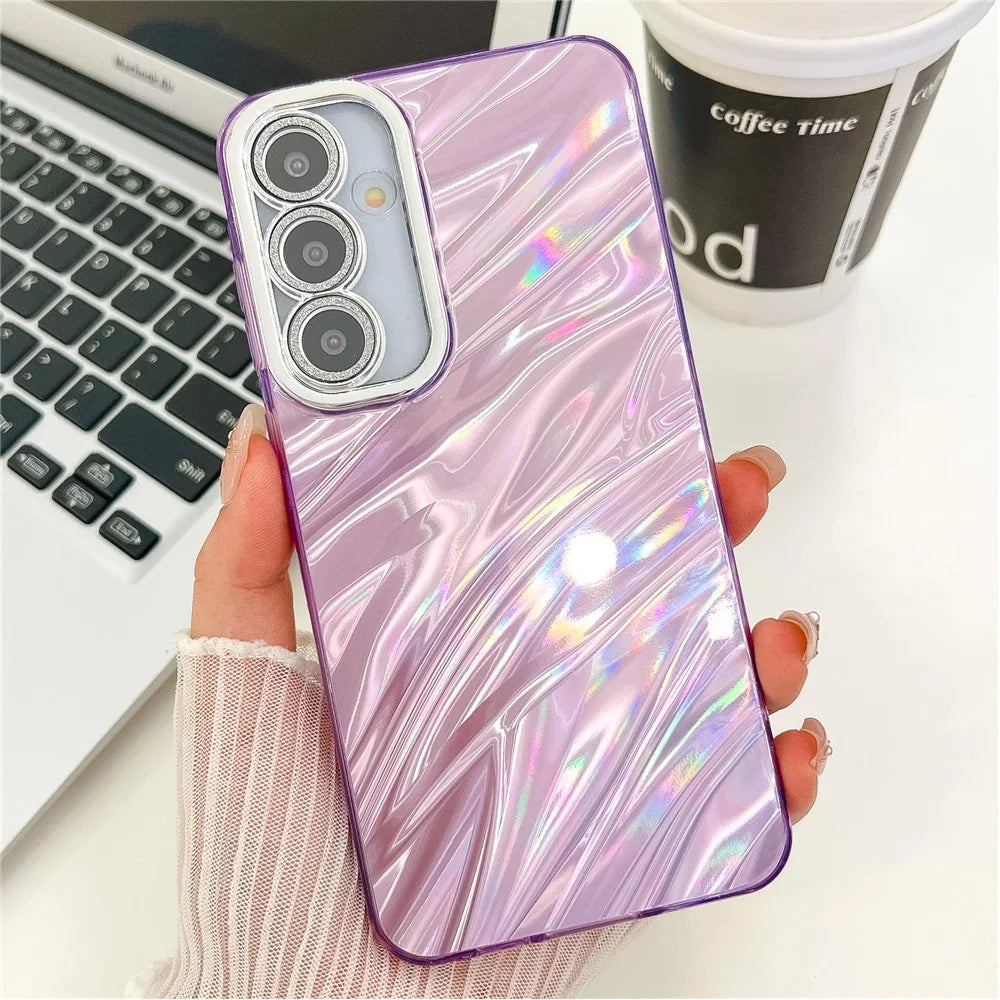 For Samsung Galaxy A54 5G Case IMD Design Shockproof PC+TPU Phone Cover with Glass Lens Film - Ripple Pattern / Purple - 2