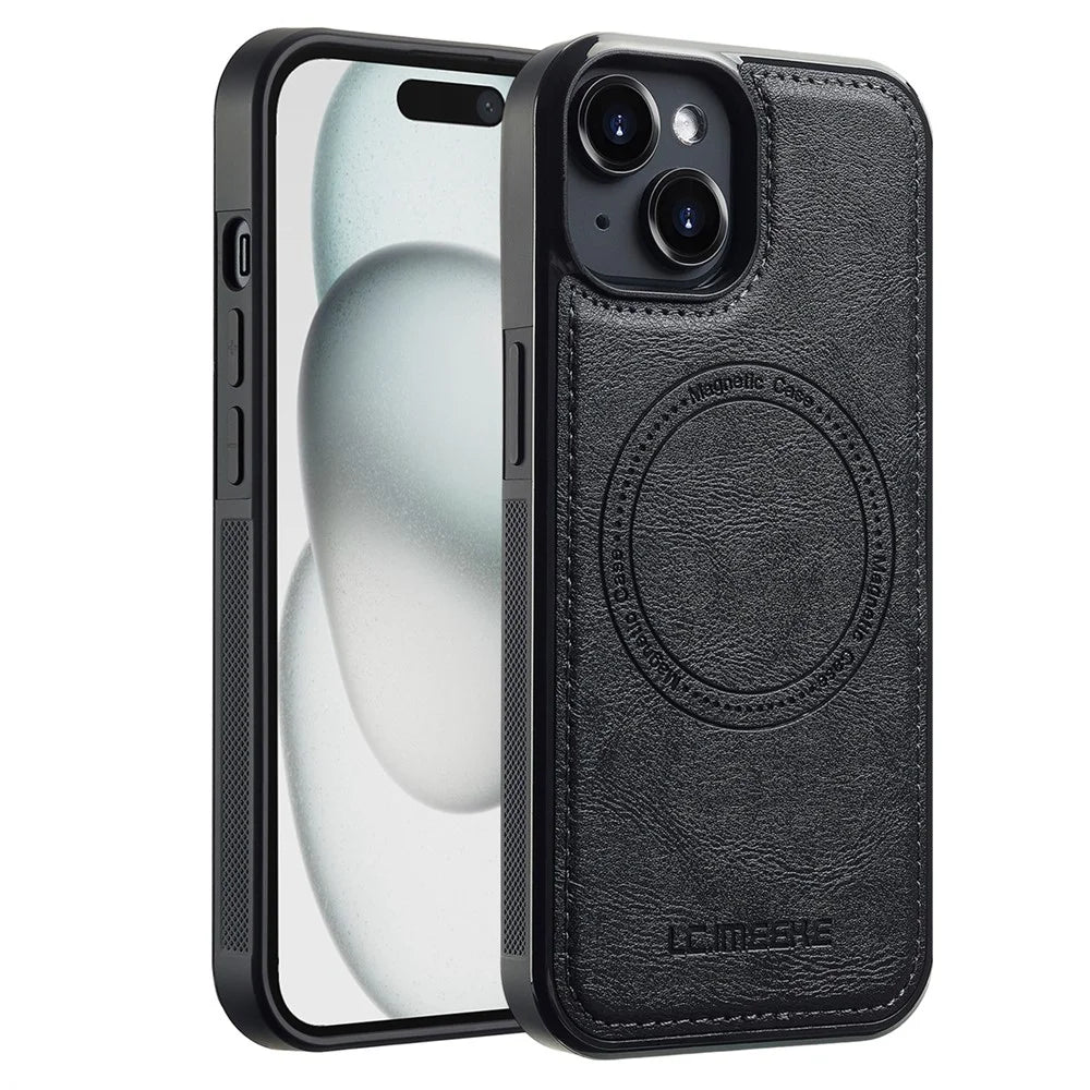 LC.IMEEKE For iPhone 14 Plus Magnetic Case Compatible with MagSafe Leather TPU Back Cover - Black - 1
