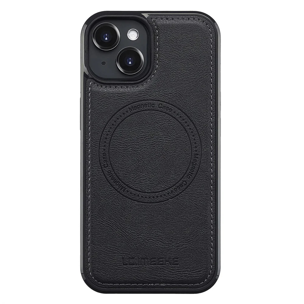 LC.IMEEKE For iPhone 13 Magnetic Case Compatible with MagSafe Leather TPU Back Cover - Black - 2