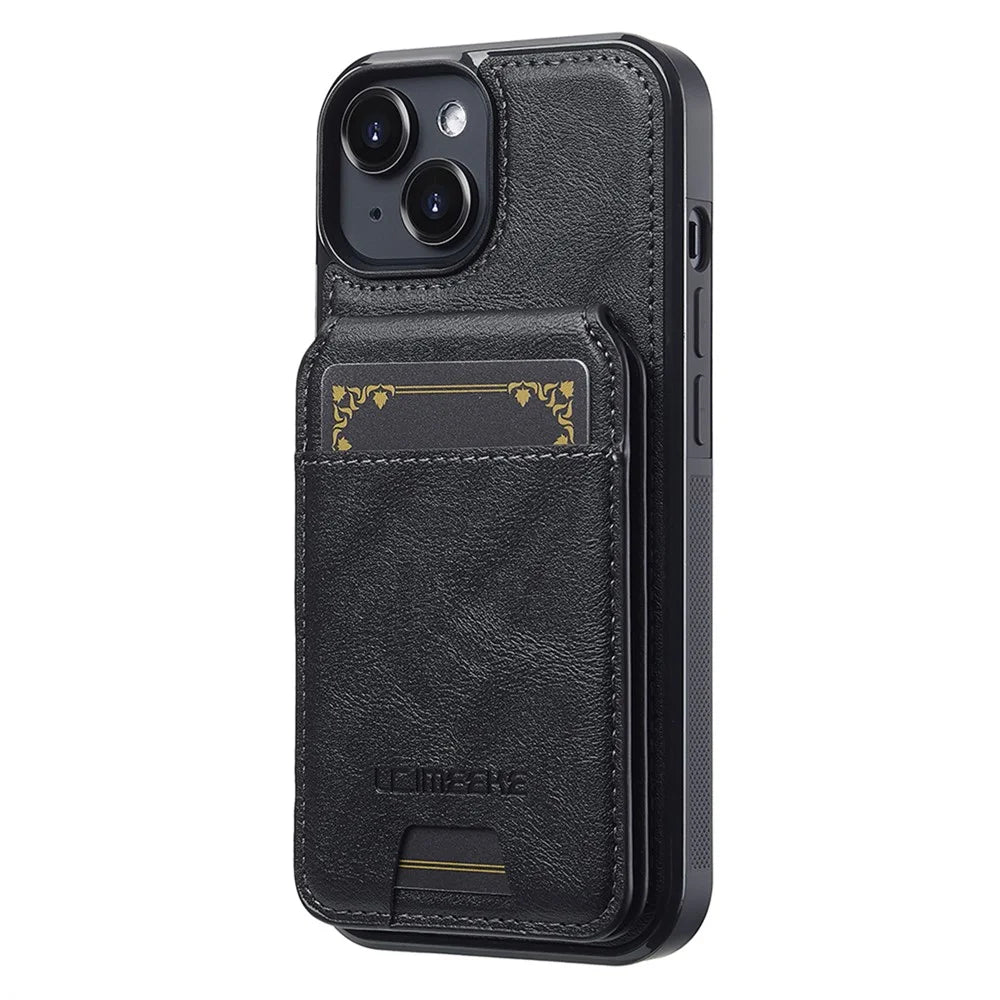 LC.IMEEKE L3 For iPhone 13 Magnetic Case Detachable Card Holder Leather TPU Mobile Cover - Black - 2