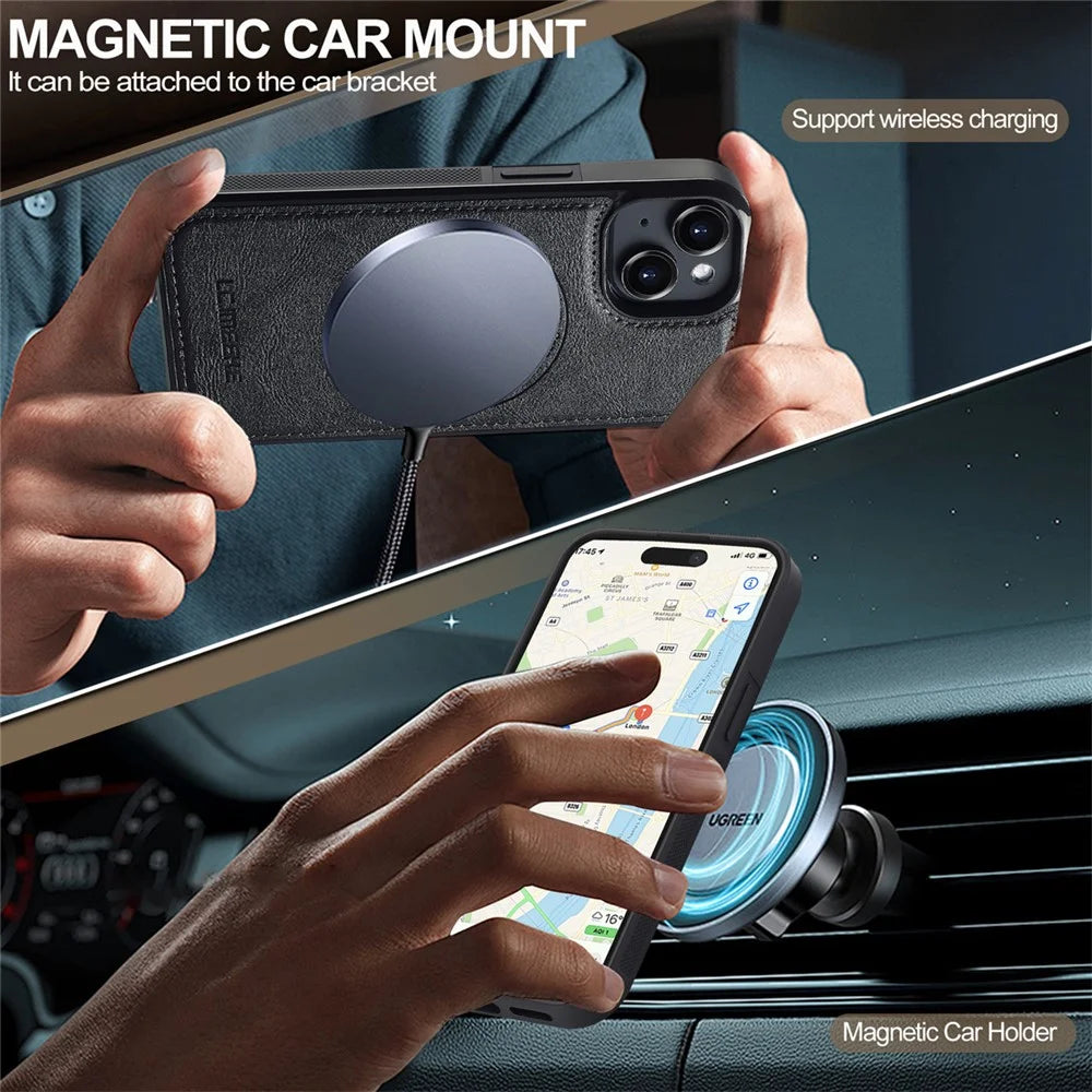LC.IMEEKE L5 For iPhone 13 Magnetic Phone Case Leather Back Cover with Detachable Card Holder - Black - 6