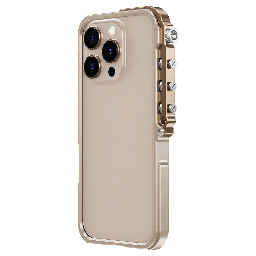 For iPhone 16 Pro Max Bumper Case Aluminum Alloy Metal Frame Phone Cover - Gold - 1