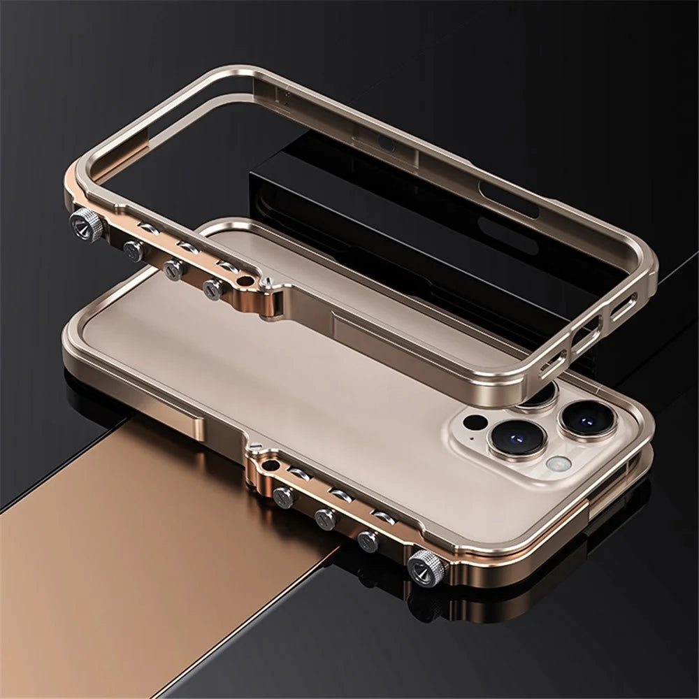 For iPhone 16 Pro Max Bumper Case Aluminum Alloy Metal Frame Phone Cover - Gold - 2