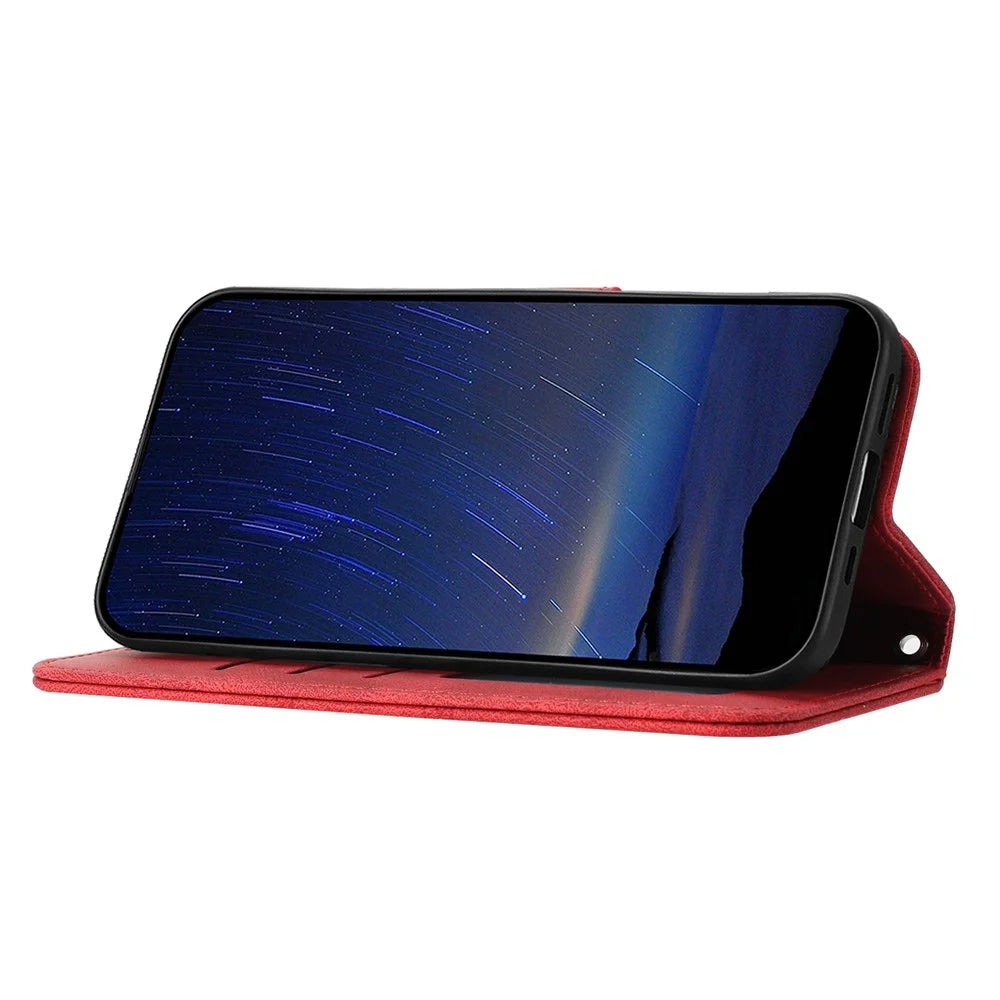 For Samsung Galaxy A26 5G Case Wallet Skin-Touch Leather Imprinted Phone Cover - Red - 3