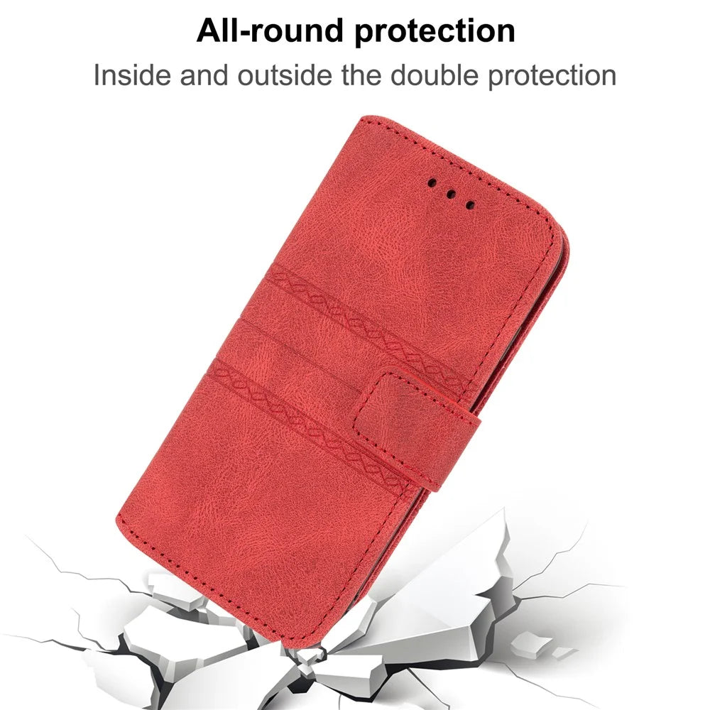 For Samsung Galaxy A26 5G Case Wallet Skin-Touch Leather Imprinted Phone Cover - Red - 5