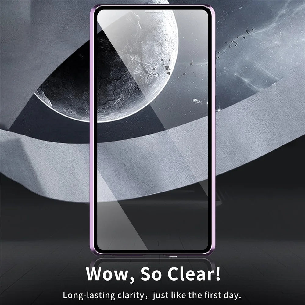 For Samsung Galaxy S24 FE Case Double Sides Tempered Glass+Metal Magnetic Phone Cover with Buckle - Purple - 2