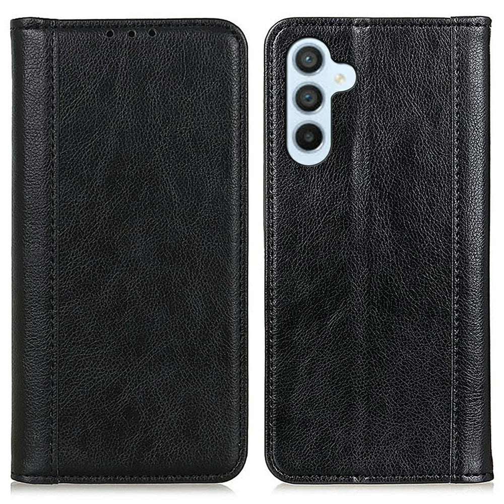 For Samsung Galaxy A26 5G Stand Case Split Leather Litchi Texture Wallet Phone Cover - Black - 1
