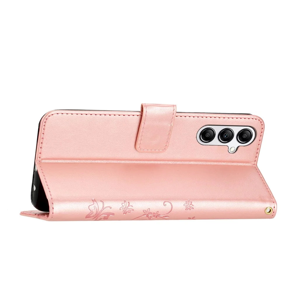 For Samsung Galaxy A56 5G Case PU Leather Phone Wallet Cover with Strap - Rose Gold - 3
