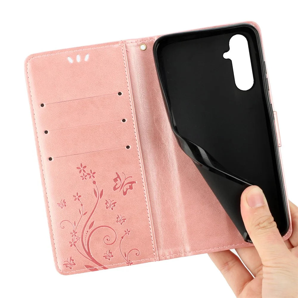 For Samsung Galaxy A56 5G Case PU Leather Phone Wallet Cover with Strap - Rose Gold - 5