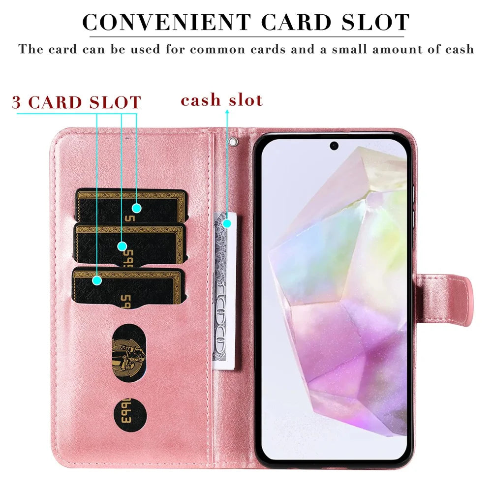 For Samsung Galaxy A56 5G / A36 5G Case Zipper Wallet Calf Texture PU Leather Phone Cover - Pink - 6